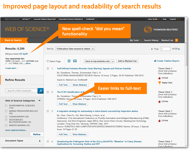 Improved page layout and readability of search results
